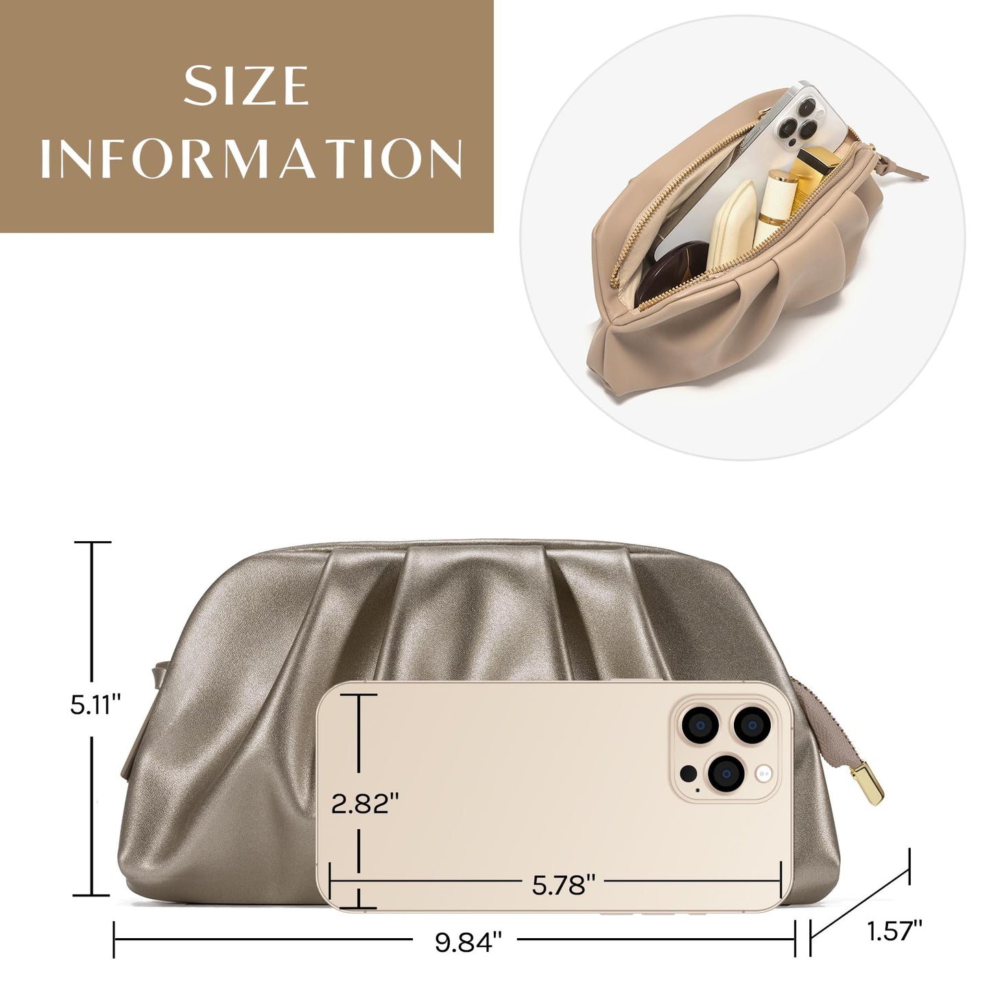 SWEETV Dressy Vegan Leather Clutch Purse for Women Formal, Soft Pleated PU Evening Clutch for Weddings, Proms, Cocktail-Gemma
