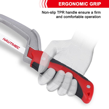 HAUTMEC Mini Hacksaw Small Hand Saw for Wood Metal Plastics Cutting Professional Hack Saw With 1 Pcs Bimetal Hss Blade, Especially Cuts In Tight Hard-Reach Spaces HT0035-PL