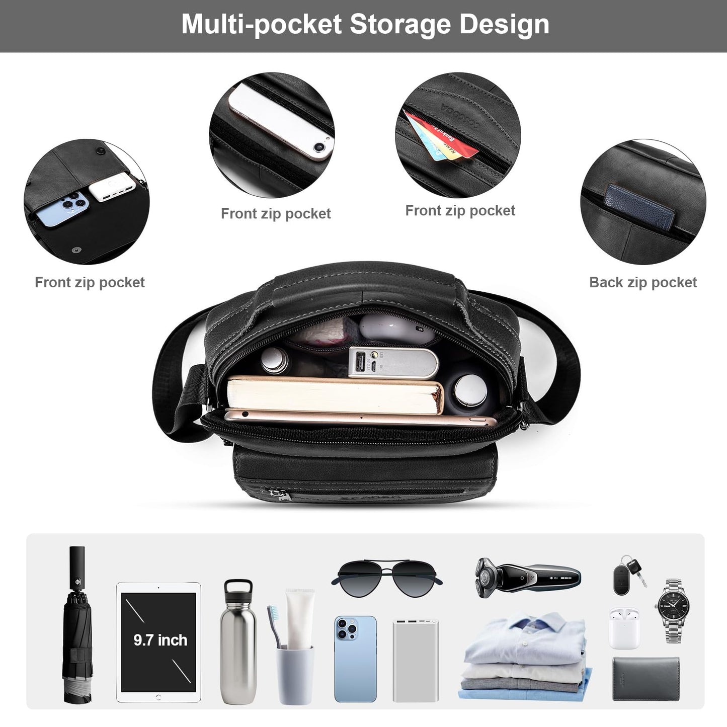 COSCOOA Shoulder Bag for Men Leather Man Purse Crossbody for Men Handbag Messenger Satchel Travel Bag