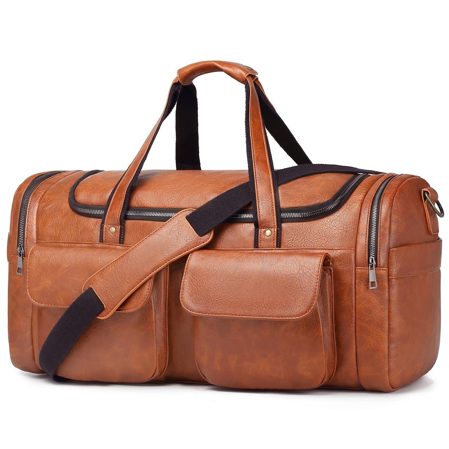 BOLOSTA Travel Duffel Bag for Men Women, Large PU Leather Carry on Duffle Bags for Traveling, Waterproof Overnight Weekender Duffel Bag with Shoe Compartment - Perfect for Daily Use/Birthday Gift