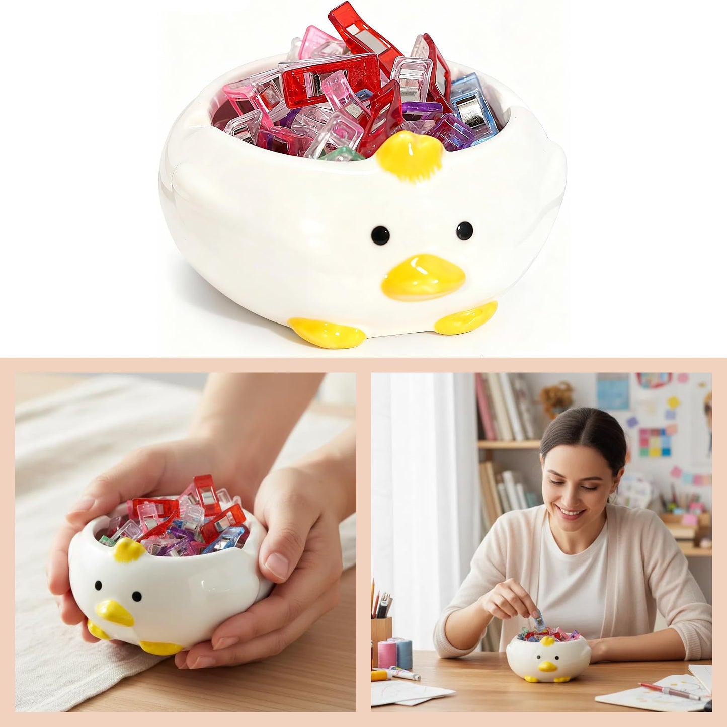 Desk Organizer Set of 2 For Office School Ceramic Pen and Paper Clip Holder for Desk Cute Cartoon Animal Stand Pencil Cup Pot Desk Organizer - Set incl. Ceramic Pen Holder and Paper Clip Holder