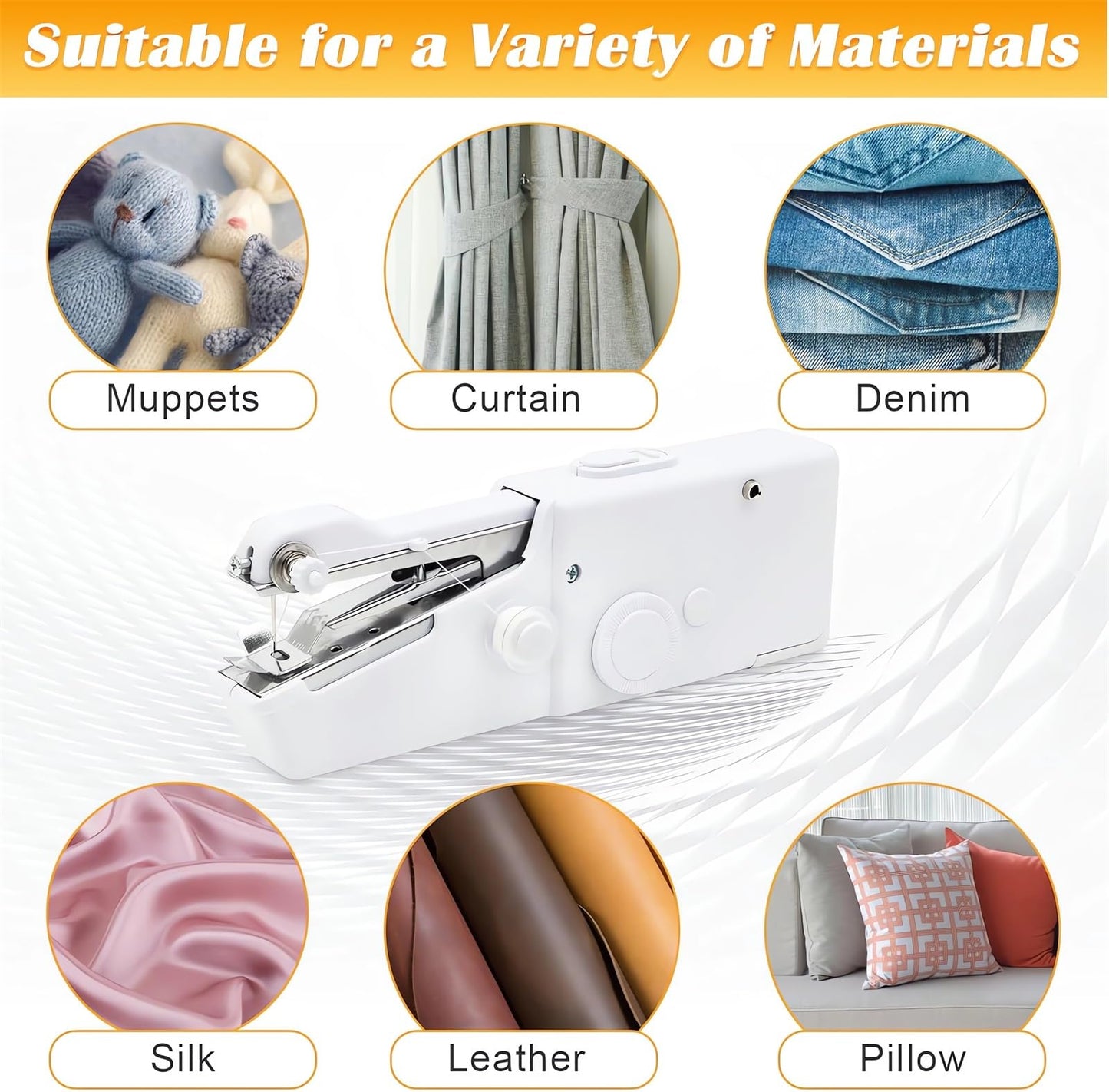 Portable Handheld Sewing Machine Kit Mini USB Electric Stitch Manual Hand Held Stitching Stapler Small Easy Sew Machine Beginners Travel Tiny Tailor Sewing Embroidery Tool Device Heavy Duty (Black)