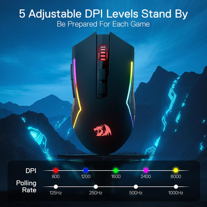 Redragon M693 Wireless Gaming Mouse, 8000 DPI Mice w/ 3-Mode Connection, BT & 2.4G Wireless, 7 Macro Buttons, Reliable Power Capacity for PC/Mac/Laptop