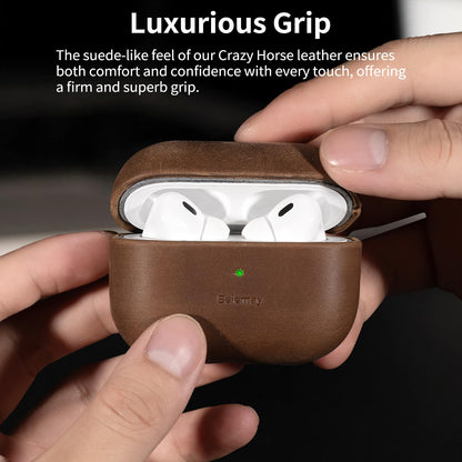 Belemay for AirPods Pro (2nd Generation) Case – Premium Crazy Horse Leather - Rich Patina- Secure Grip - Compatible with MagSafe and Wireless Charging - Compatible with Airpods Pro 2 Case - Brown
