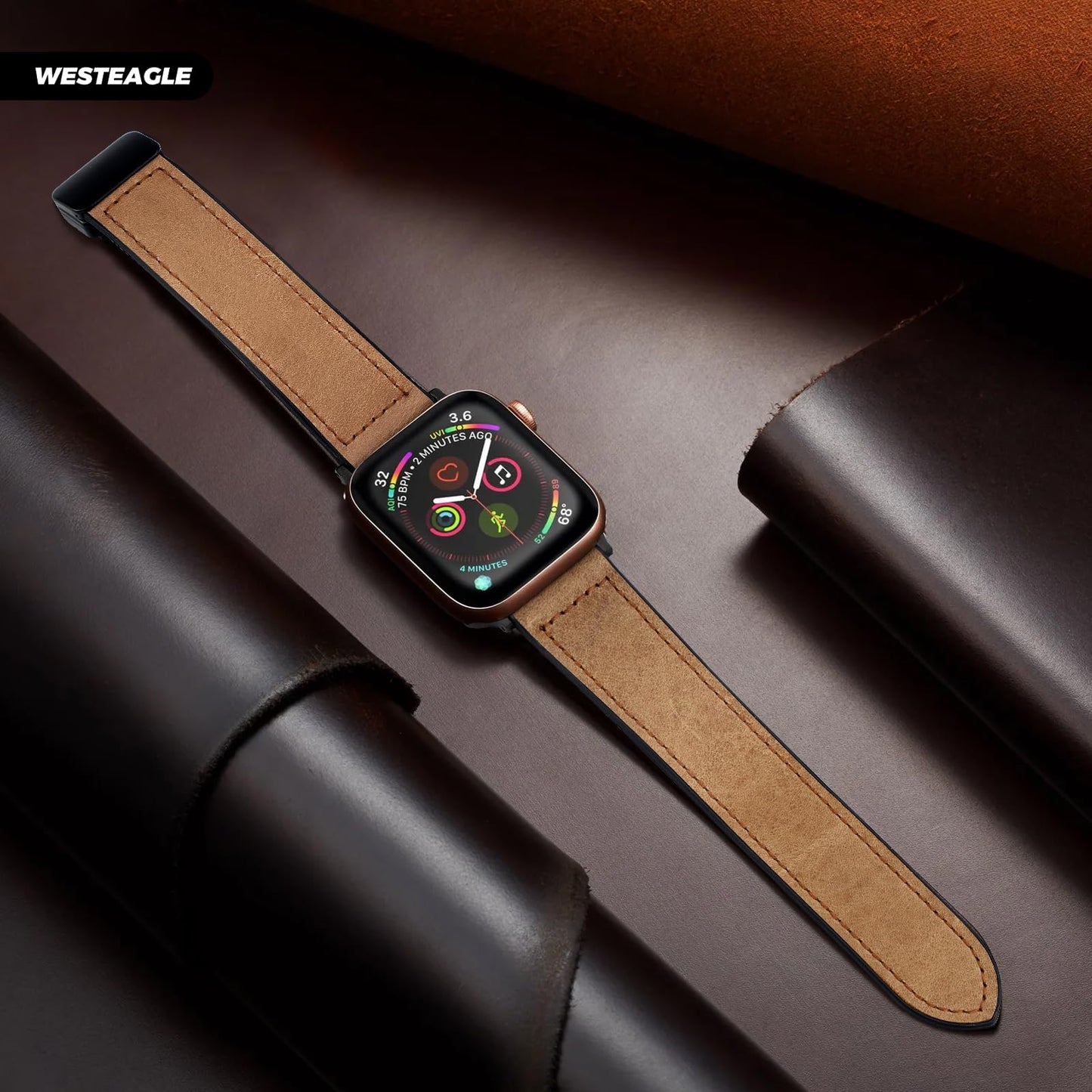 WestEagle Magnetic Leather Bands Compatible with Apple Watch 49mm 46mm 45mm 44mm 42mm(S3/2/1) for Men Women, Genuine Leather with Magnetic Buckle for iWatch Ultra1/2/3 Series SE11/10/9/8/7/6/5/4/3/2/1