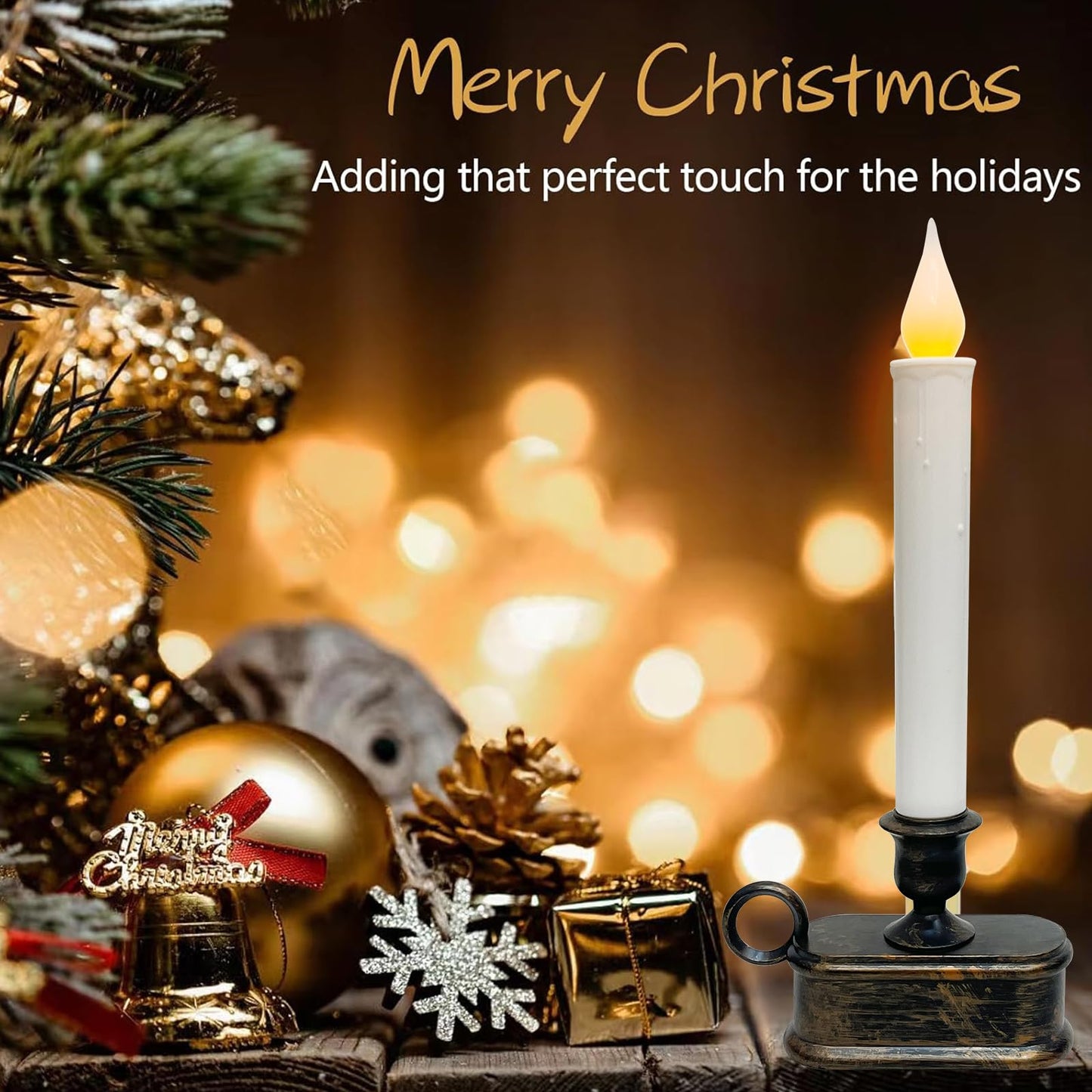 Doratale 4 Pack Window Candles with Sensor Dusk to Dawn, Christmas Window Candles Battery Operated, LED Flameless Taper Candle for Christmas Home Decor Table Window, Bronze Base