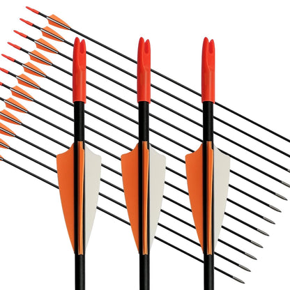 e5e10 28 inch Target Arrows Practice Fiberglass Arrow for Youth Beginner, Safety Blunt Tip Arrows for Archery Recurve Bow Long Bow -12 Pack(Orange)