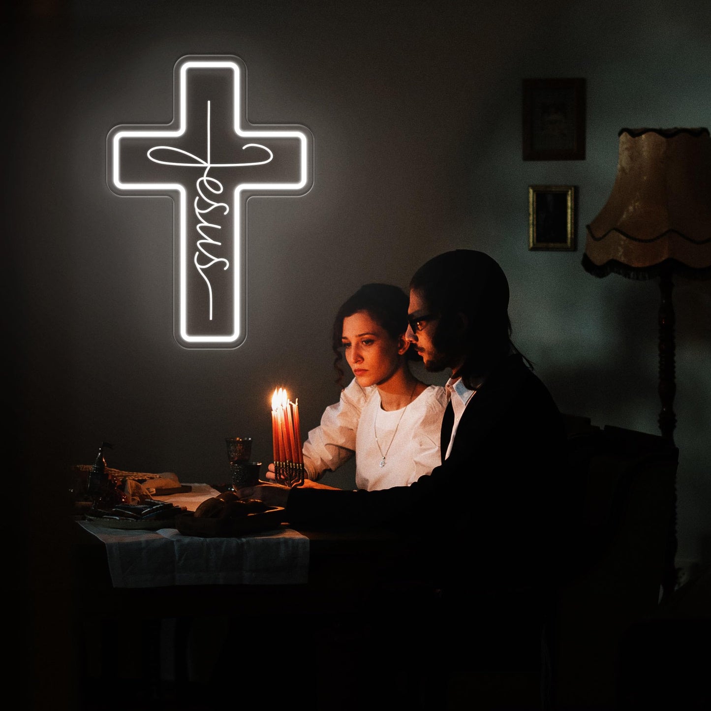 Jesus Cross Neon Signs, Dimmable LED Neon Lights for Wall Decor Bedroom Home Room Party Decor, Light Up Sign for Wedding Christmas Easter Celebrations New Year Gifts
