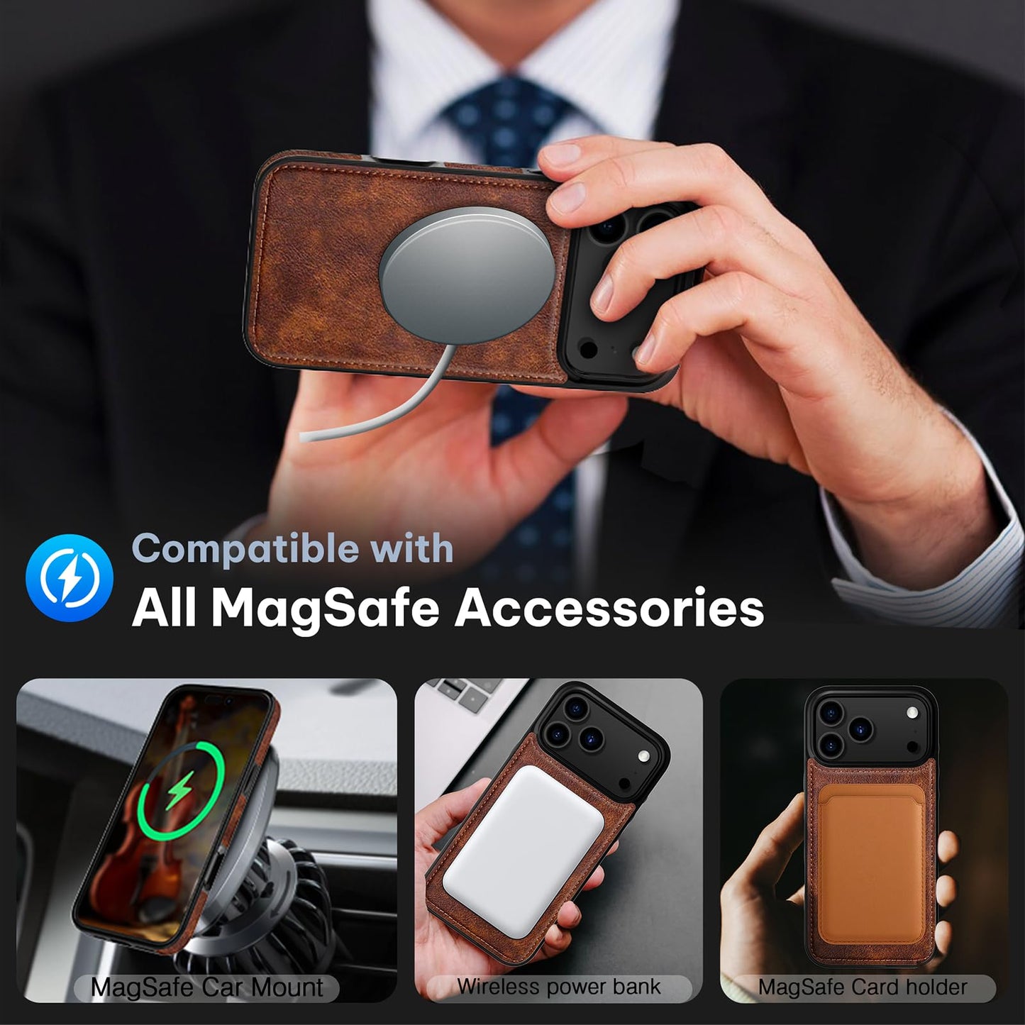 LOHASIC for iPhone 17 Pro Max Leather Case Compatible with MagSafe, Slim Luxury PU Non-Slip Grip Rugged Bumper Protective Cover Phone Case for iPhone 17 ProMax 6.9" 2025 - Brown