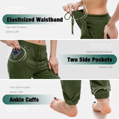 Walifrey Womens Joggers with Pockets, Drawstring Sweatpants Women for Lounging Jogging Gym and Workout OliveGreen,1 Pack OliveGreen L