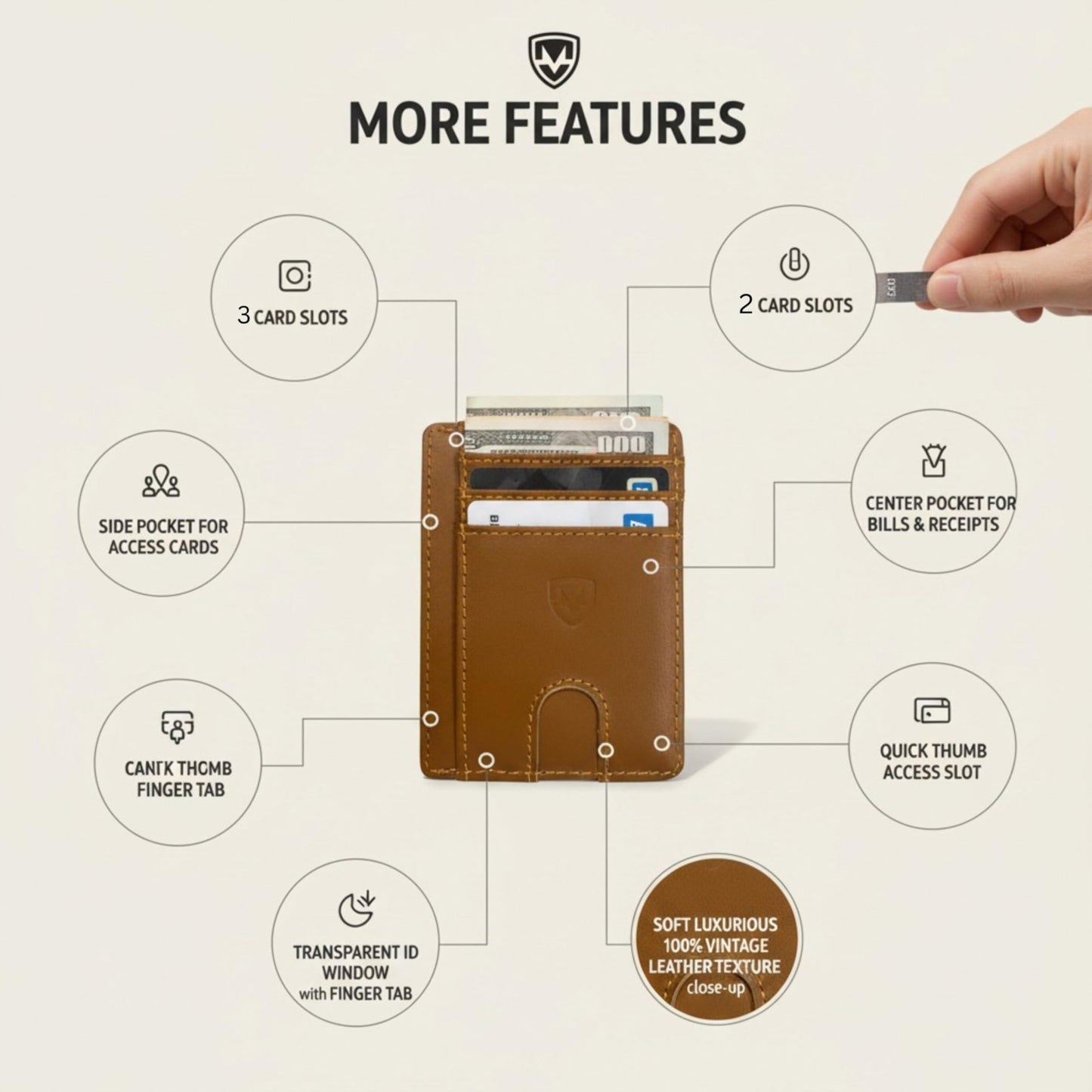 Mordano Leather Wallet Card Holder | RFID Blocking Protection Slim Minimalist Wallet For Men And Women | Front Pocket Thin Credit Card Holder | Genuine Leather Small Wallet (Brown)