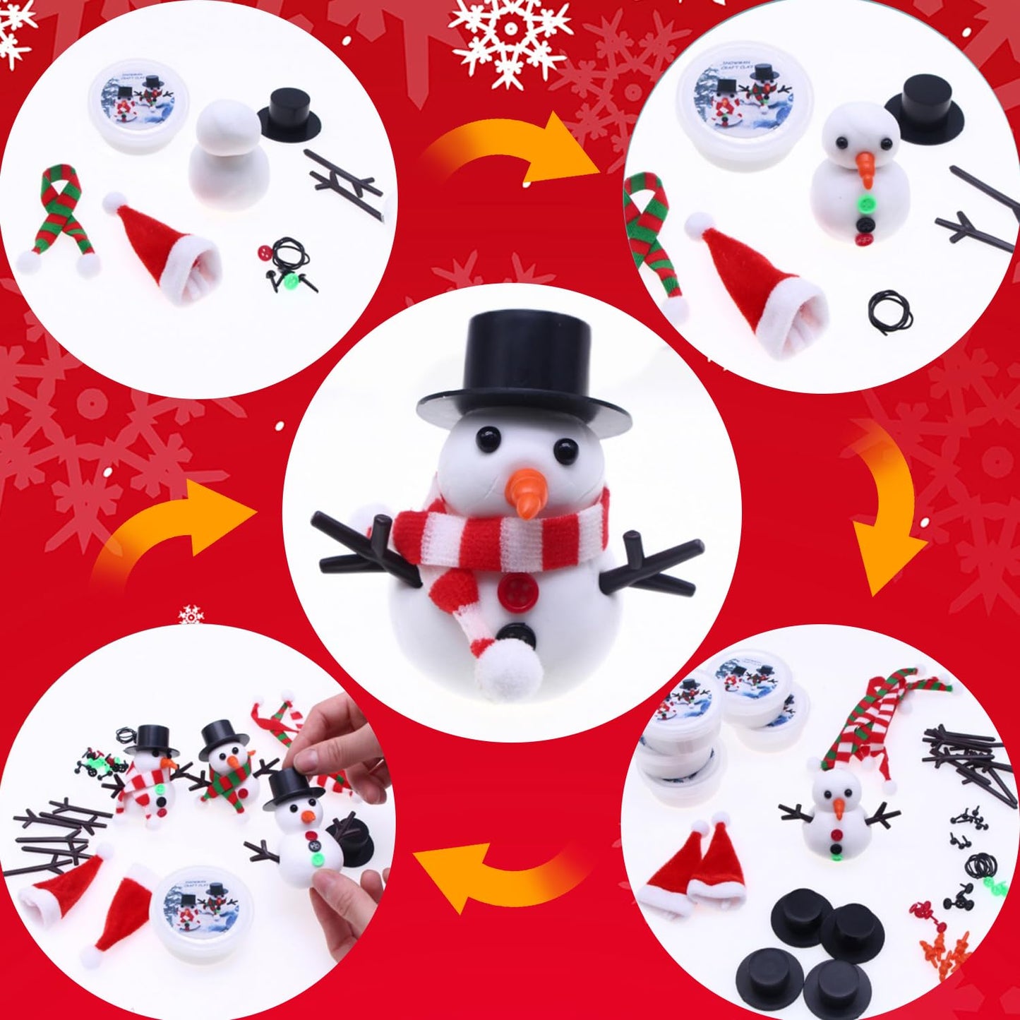 LAHAND 9-Pack Christmas Snowman Crafts Sets for Kids, Modeling Clay Snowman DIY Kit,Christmas Stocking Stuffers for Kids, Perfect for Winter Children's Holiday Party Decoration Gifts