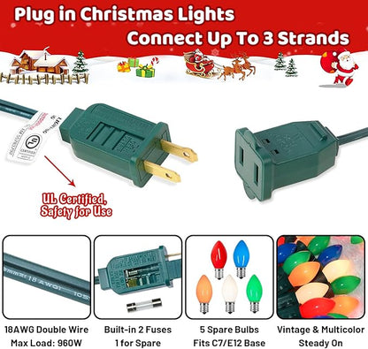 Christmas Decorations - 50 Feet C7 Vintage Christmas Lights Multicolor Christmas Tree Lights Outdoor Christmas String Lights with 50+5 Pack Bulbs for Christmas Tree Home Patio Yard Decor, E12 Base