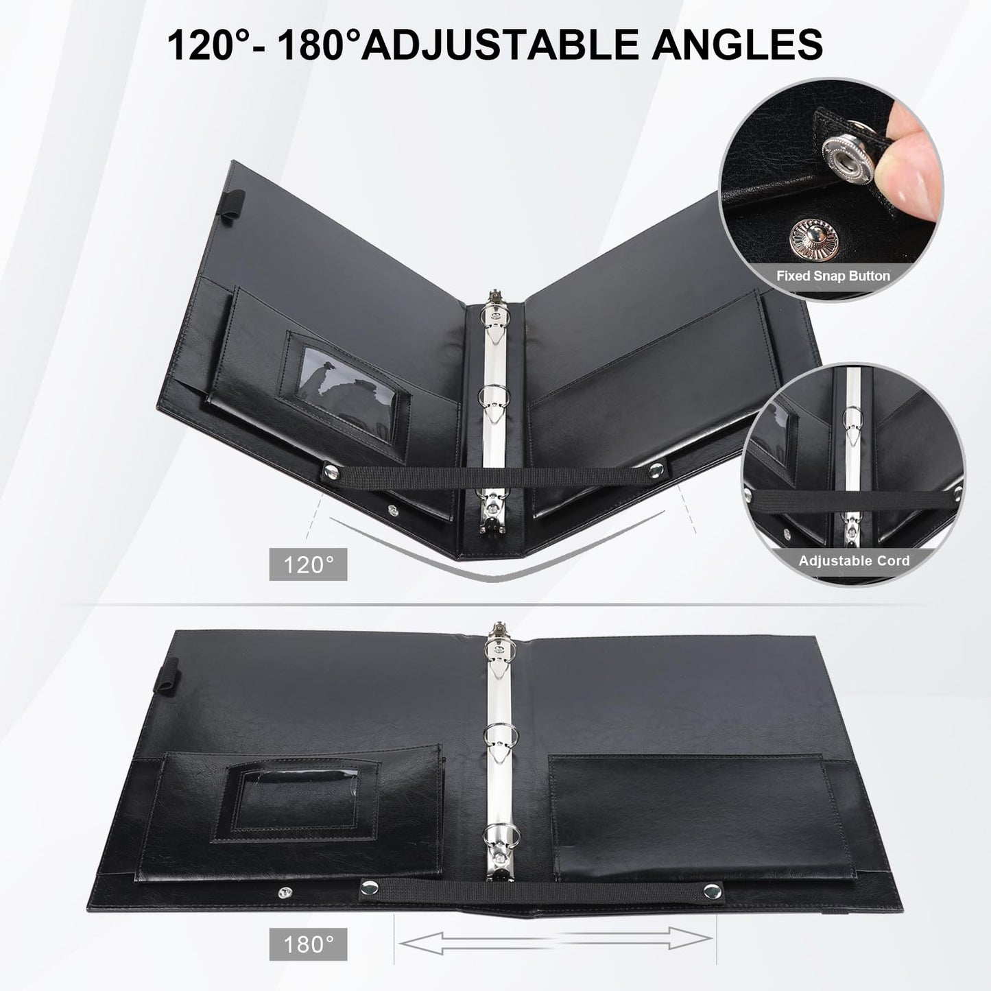 Choral Sheet Music Folder Organizer: 3 Ring Piano Music Binder with Plastic Sleeves - PU Leather Choir Folders with Hand Strap Elastic Band Fits Letter Size 8.5 x 11 inch, Black