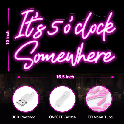 Kavaas Its 5 O'clock Somewhere Neon Sign, Neon Bar Signs for Home Bar Decor, Man Cave Pub Party - Best Gifts for Husband, Father, Birthday, Christmas