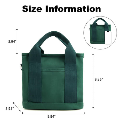 IwIeIaIrI Small Tote Bag for Women,Canvas Mini Tote Bags with Zipper and Multi Pockets,Crossbody Bag Shoulder Bag,Kids,Girls,Friends Gift(Dark Green)