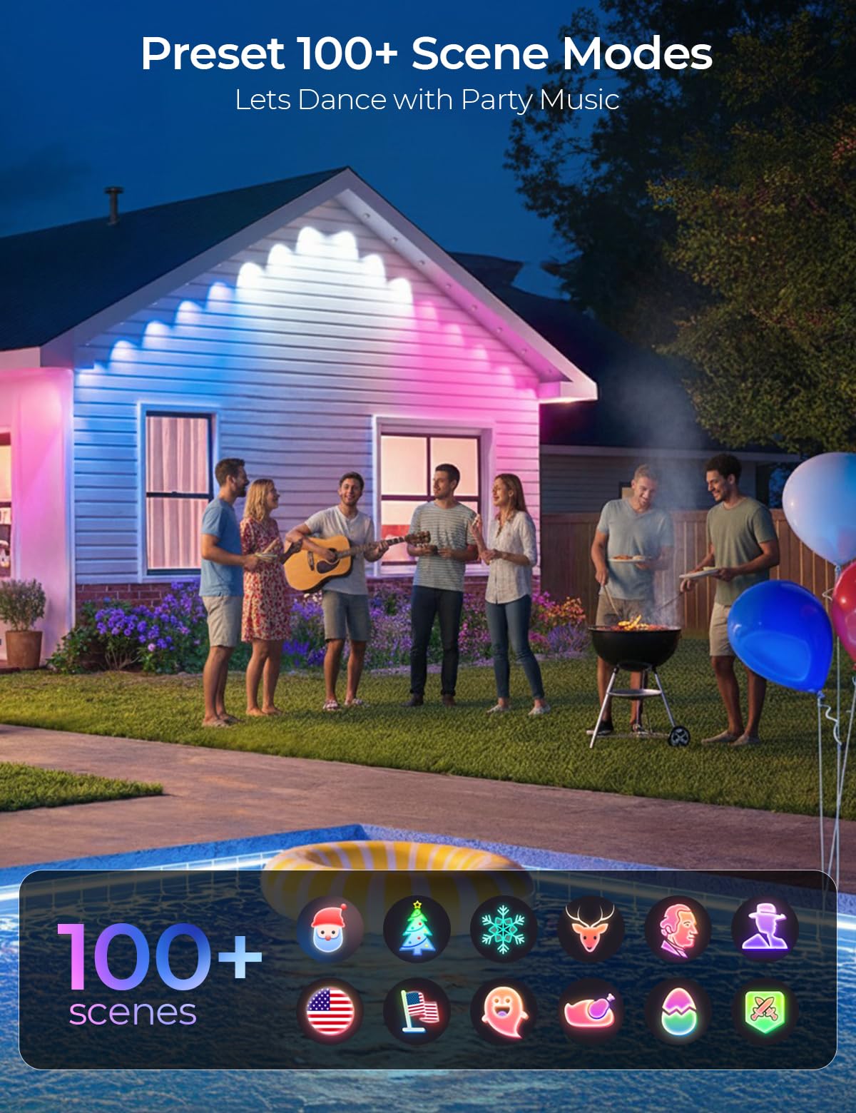 SMAVISTA Smart Permanent Outdoor Lights Pro, 50ft 30LED RGB+IC+Warm/Cool White for Daily, 100+ Scene Modes, Waterproof Eaves Light for Halloween Christmas Decor, Works with Alexa, Google Assistant