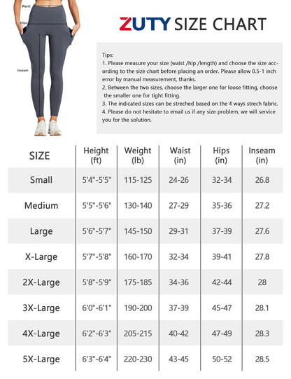 ZUTY Fleece Lined Leggings Women Water Resistant Winter Thermal Insulated High Waisted Hiking Leggings Pockets Plus Size