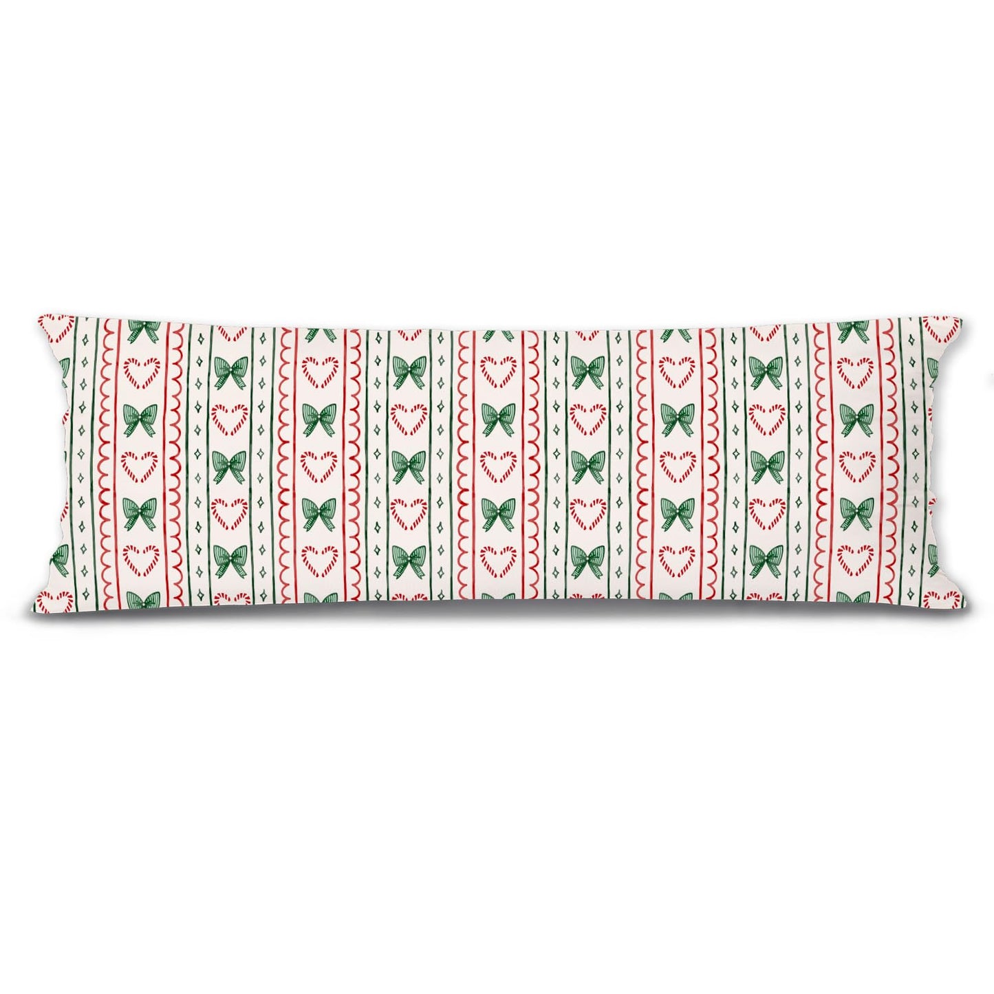 Mancheng-zi Coquette Bow Candy Cane Christmas 20x54 Body Pillow Cover Pillowcase with Zipper, Preppy Girly Christmas Decor, Retro Red and Green Xmas Decorative Long Hug Pillow Cases for Bed Couch