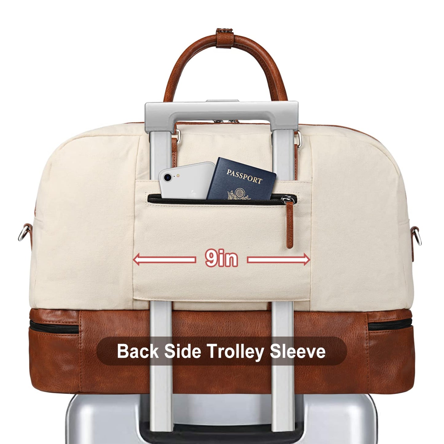 IBFUN Weekender Bag for Women, Large Overnight Bag Canvas Travel Duffel Bag Carry On Tote with Shoe Compartment 21" 3Pcs Set