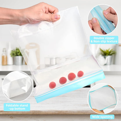 Reusable Freezer Bags - Dishwasher Microwave Safe, Stand Up Silicone and BPA Free Sandwich Bags, Leakproof Food Storage Bags for Meal Prep - 20 Gallon (20 Packs)
