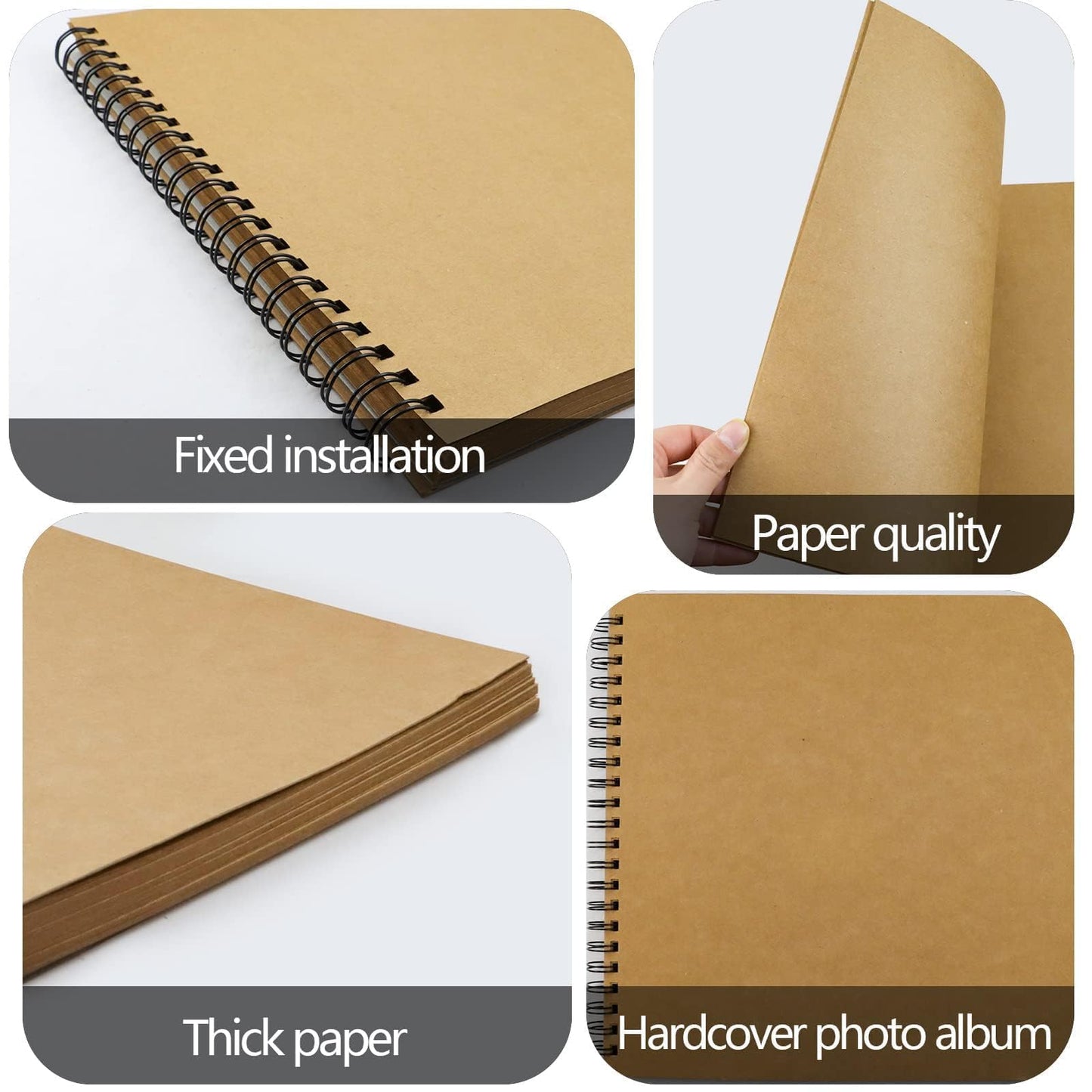 UPlama 12x12 Inch Scrapbook Album 100 Pages, Hardcover Kraft Photo DIY Memory Book with Spiral Binding for Wedding Anniversary Family Photos
