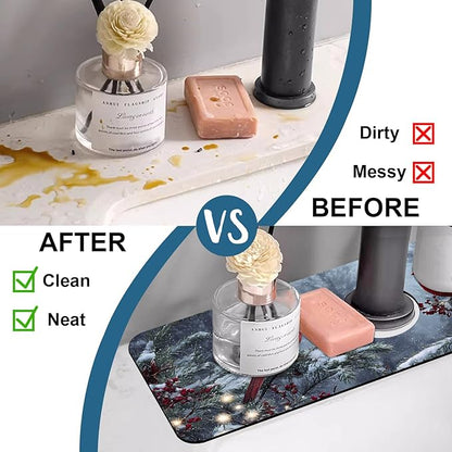 Winter Sink Splash Guard Faucet Mat Cardinal Christmas Super Absorbent Fast