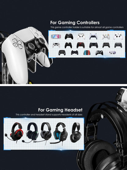 OAPRIRE Headset and Controller Stand, Space-Saving 2 Tier Game Controller Holder, Acrylic Controller and Headset Stand for Desktop, Universal Design Compatible with PS5/PS4/Xbox/Switch (Crystal Clear)
