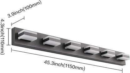 SOLFART Modern LED Vanity Light Matt Black Vanity Light Bathroom Lighting Fixture Over Mirror 6 Lights