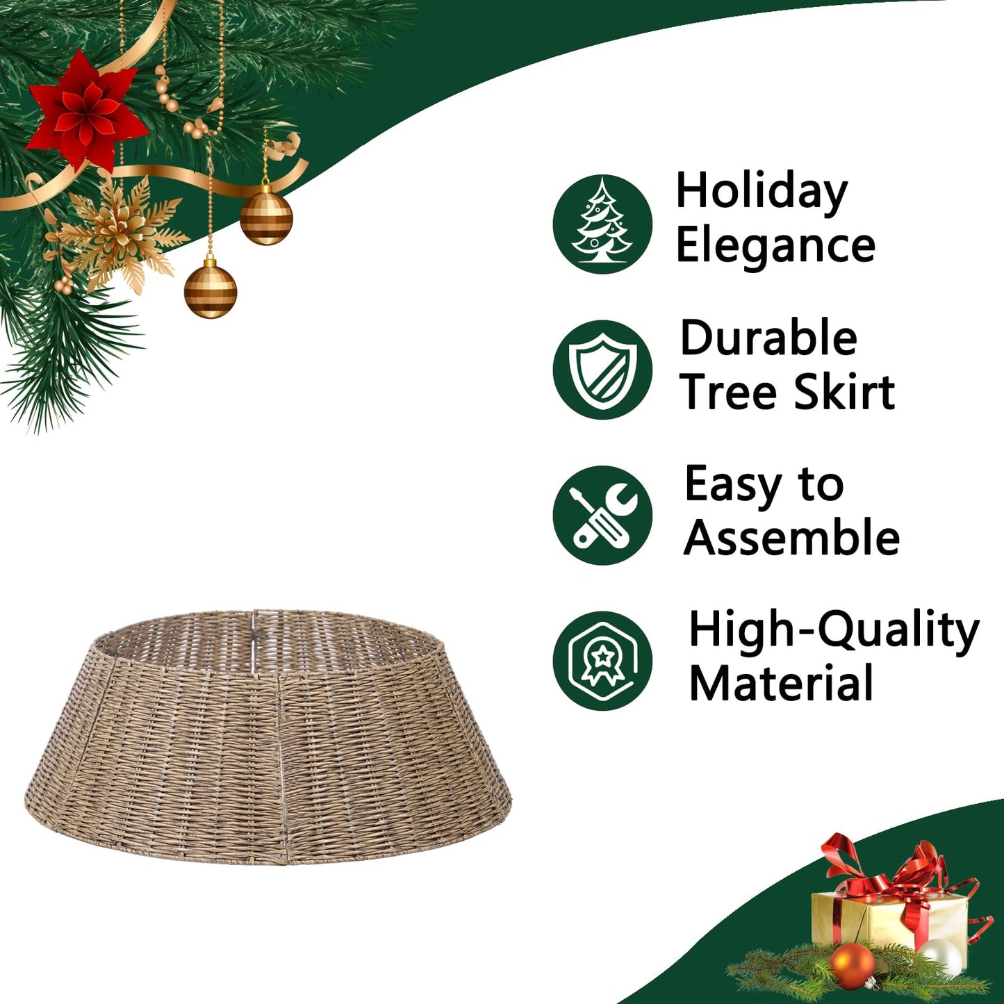 Vencer 28.3''Christmas Tree Collar,Plastic Rattan Xmas Tree Skirt,Rustic Decorations,Tree Skirt Base for Christmas Tree Decorations,Light Coffee,CTS-Y004