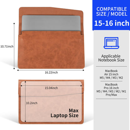 CPNVWA 16 Inch Leather Laptop Sleeve Compatible with MacBook Pro 16 Inch M5 M4 M3 M2 M1 Pro/Max＆MacBook Air 15 Inch M5 M4 M3 M2, Genuine Leather Protective Case Cover,Vintage Brown