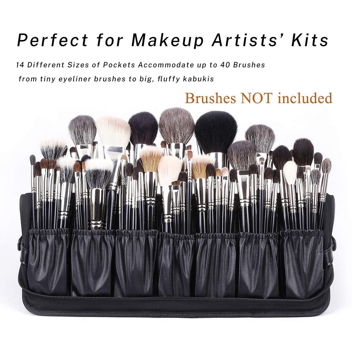 Rownyeon Professional Makeup Brushes Organizer Bag Makeup Artist Cosmetic Case Leather Handbag Black Travel Portable(Only Bag)