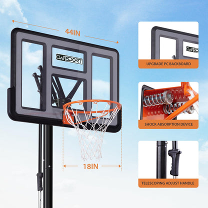 AWII SPORT Basketball Hoop Outdoor Protable 40/44/48 Inch Impact Backboard, 4.8-10FT Height Adjustable Basketball Hoop Goal System with Wheels for Adults