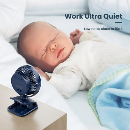 AA Battery Operated & USB Powered Clip on Fan, 4 Speeds, Unique Aroma Design, 5 Inch Cordless Personal Fan for Stroller, Camping, Home, Bedroom, Golf Car Outdoor-Blue(3*AA Batteries Included)