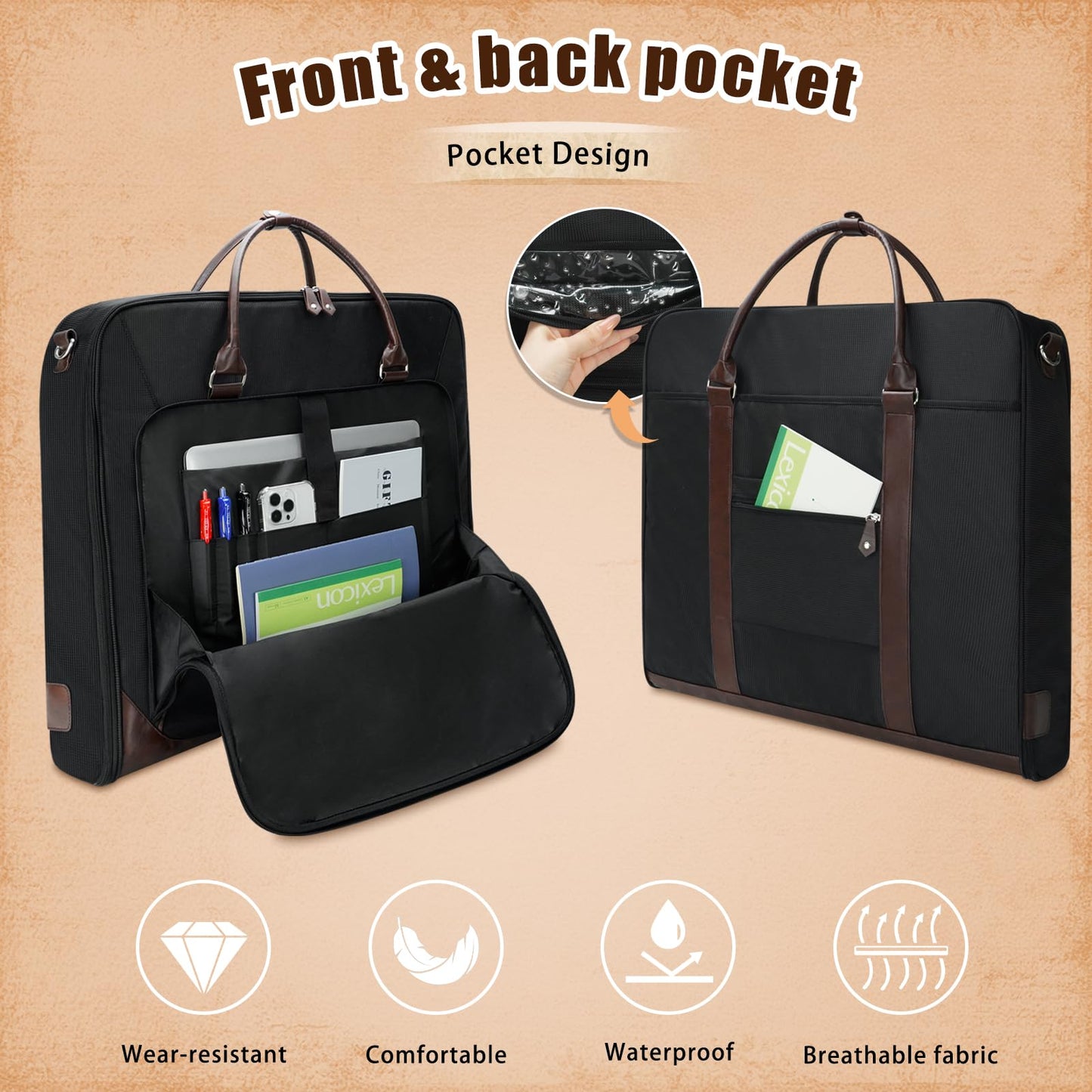 Noozion Garment Bag for Travel, Large Carry On Suit Bag for Business Up to 4 Suits, Wrinkle Free Garment Bag for Hanging Clothes with Shoulder Strap, Laptop Compartment, and Wet-Dry Pocket