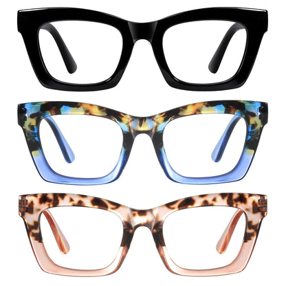 resjok Oprah Reading Glasses for Women-3Pack Blue Light Blocking Fashion Readers with Spring Hinge Computer Square Eyeglasses(Mix1, 1.75x)