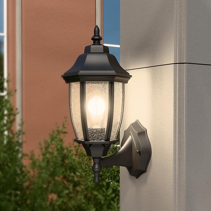 Outdoor Wall Lantern, 14 Inch Porch Light Fixtures with Seed Glass Shades, Waterproof Exterior Wall Lights, Mounted Outside Lighting for House Farmhouse Patio Doorway Garage (E26 Base Max 40W)