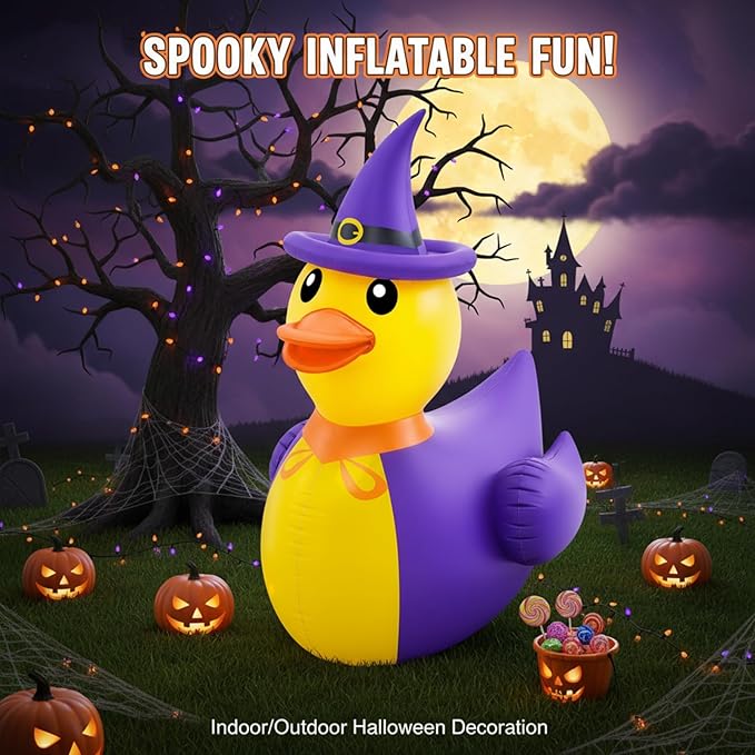 Hungdao 1 Pcs 4.6 Feet Giant Inflatable Halloween Duck Huge Halloween Large Blow up Rubber Duck for Parades and Trunk or Treats Party Supplies (Wizard)