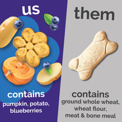 Fruitables Baked Dog Treats, Healthy Pumpkin Treat for Dogs, Low Calorie & Delicious, Free of Wheat, Corn and Soy, Made in The USA, Pumpkin and Blueberry Flavor, 20oz