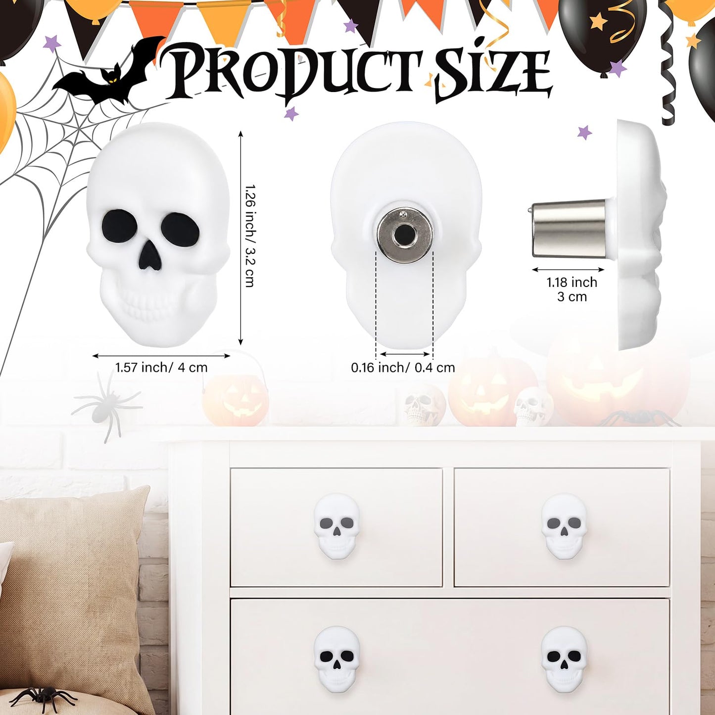 Moxweyeni 12 Pieces Halloween Skull Silicone Cabinet Knob Covers, Horror Decorative Knobs Covers, Halloween Kitchen Decor for Drawers, Wardrobes, Bookcases & Furniture, Spooky Home Party Decor Pulls