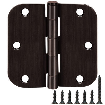 18 Pack Oil Rubbed Bronze Door Hinges 3.5" x 3 1/2 Inch Black Brushed Interior Hinge Rounded 5/8" Radius Corner 3 ½"Iron Residential Standard Bedroom Bifold Single Double Doors Hardware Kit