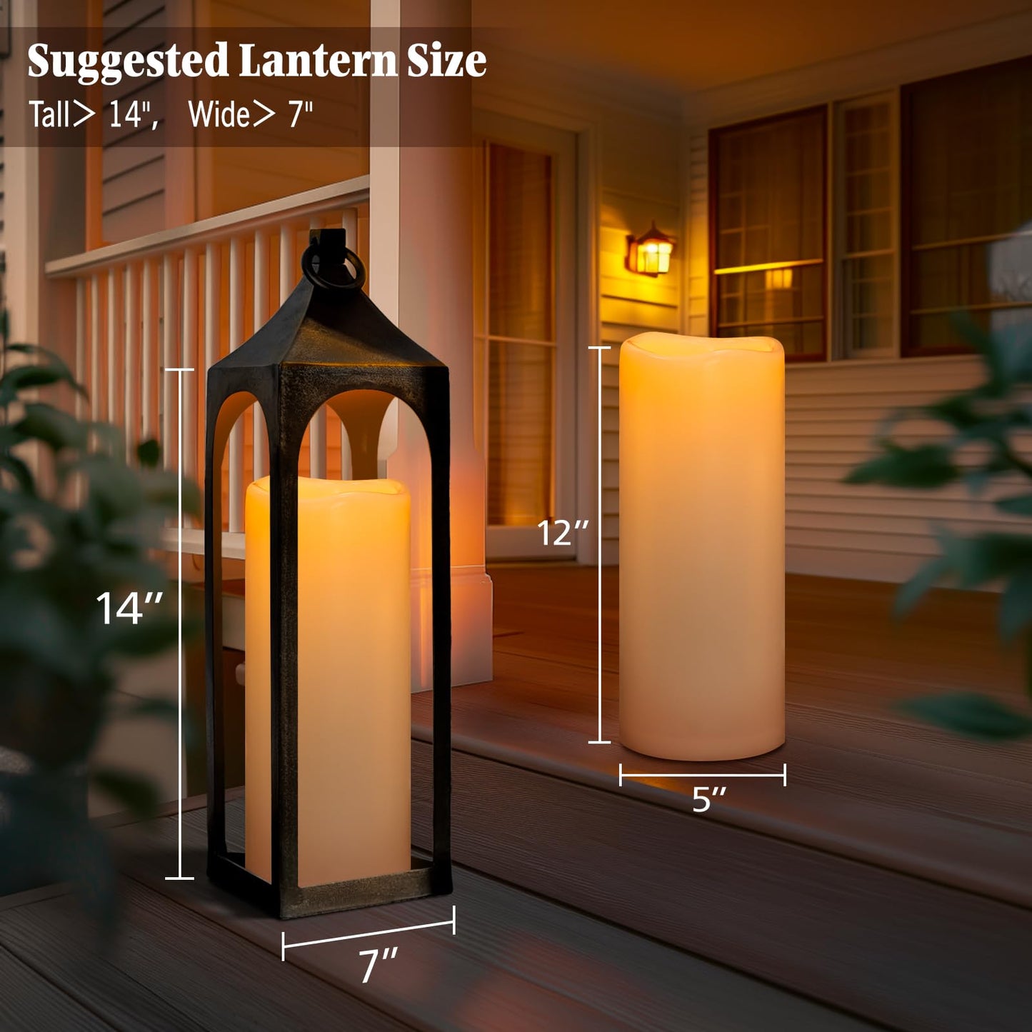 Lumeavetra 5" x 12" Large Waterproof Outdoor Flameless Candles Battery Operated LED Pillar Candles for Indoor Outdoor Lanterns, Ivory, Long Lasting, Set of 2