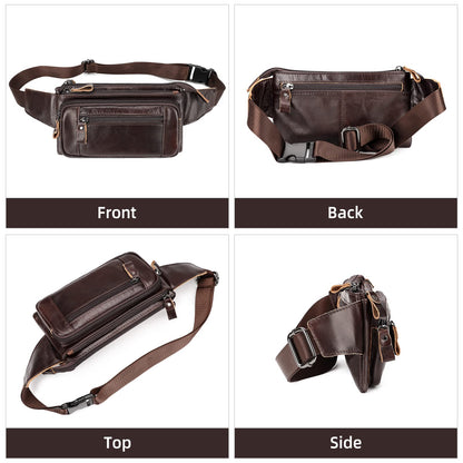 Soft Genuine Leather Fanny Pack for Men Women, Belt Bag Waist Packs Small Sling Crossbody Bag with Adjustable Strap for Travel Sport Walk (Coffee)