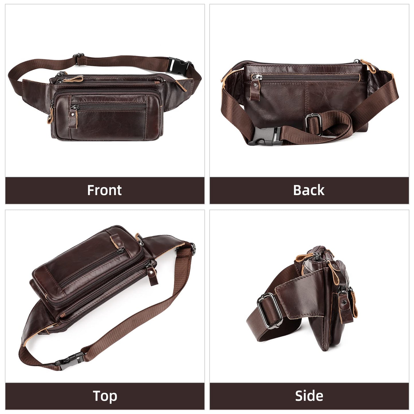 HUMERPAUL Leather Fanny Pack for Men Women, Fashion Waist Packs Small Crossbody Chest Bag with Adjustable Belt for Outdoor Travel Hiking Cycling