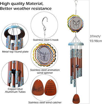 Wind Chimes for Outside with 3D Animations Butterfly Wind Spinner,37" Memorial Wind Chimes Outdoor Garden Decor,Butterfly Gift for Women Mom Grandma Wife,Patio Decorations,Garden Ornaments