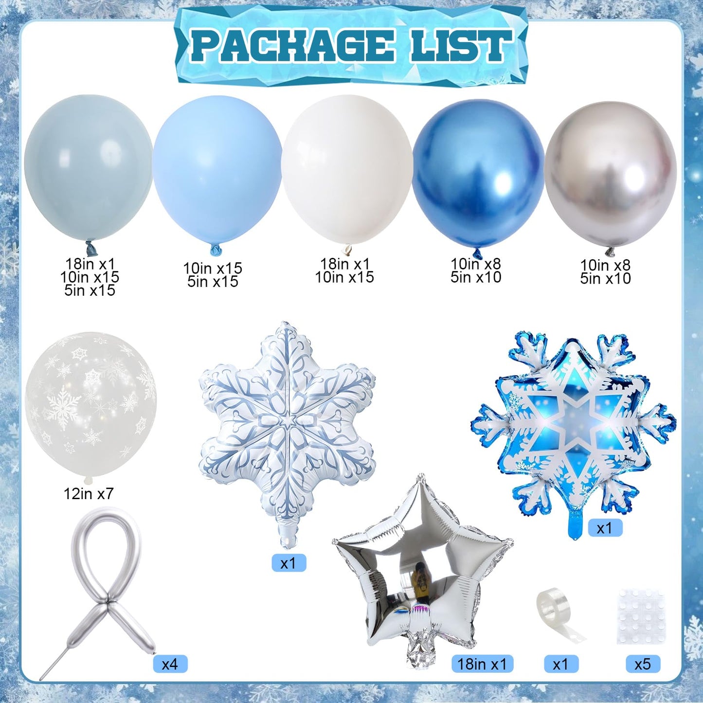 Winter Wonderlan Balloon Garland Arch Kit, Blue White Silver Balloons Snowflake Star Foil Balloons for Baby Its Cold Outside Onderland Christmas Ice Baby Shower Birthday Party Decorations Supplies