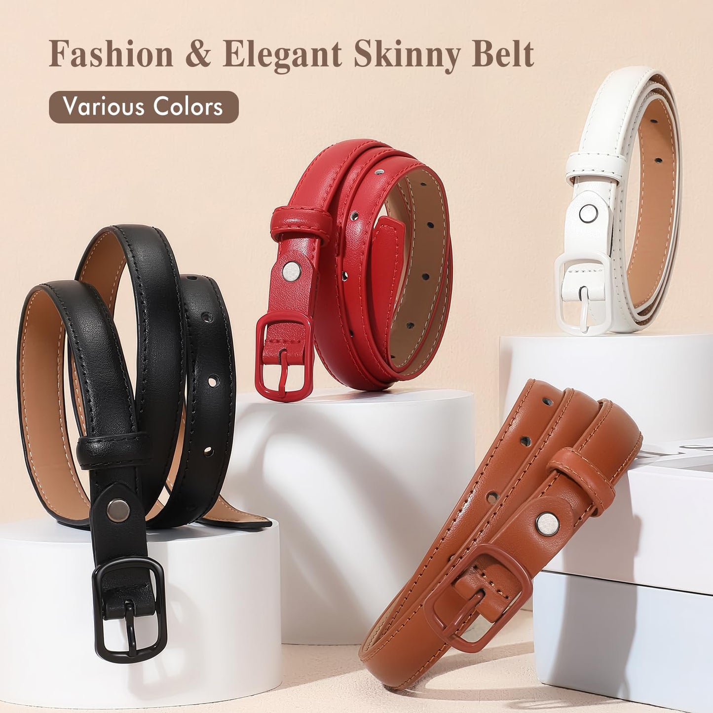 XZQTIVE Women’s Skinny Candy Color Belt – Color-Matched Leather Thin Waist Belt 0.7" for Jeans Dresses Pants