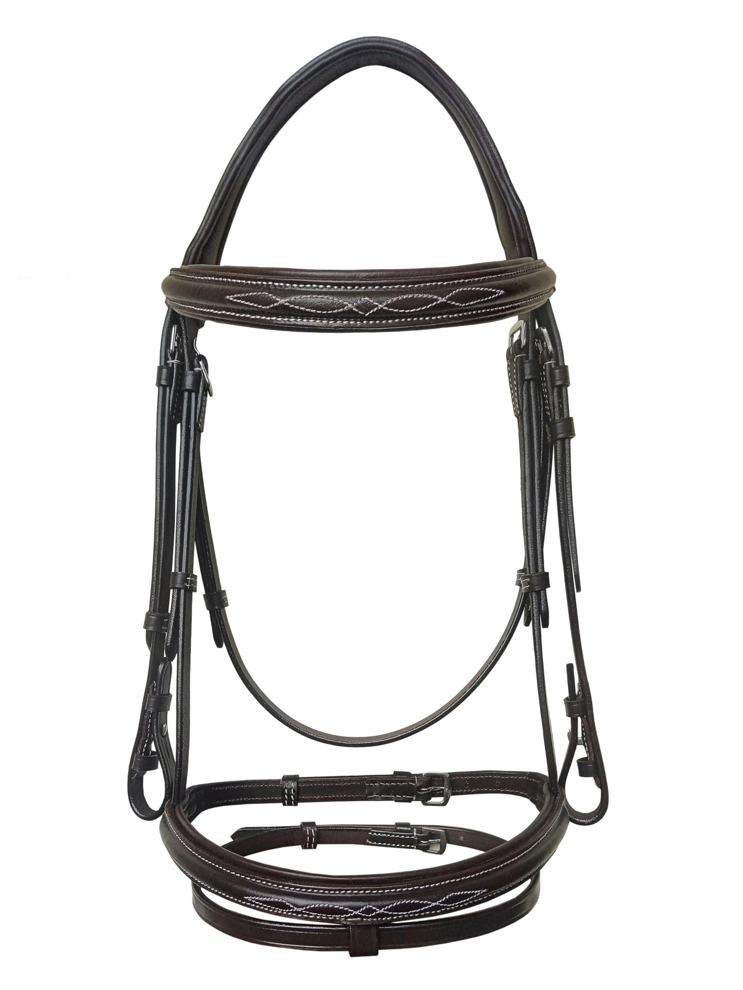Equine Care English Horse Bridle with Reins – Fancy-Stitched, Padded Comfort Crown & Noseband, Vegetable-Tanned Leather, Stainless Steel Fittings, Full Size Hunter Jumper Tack