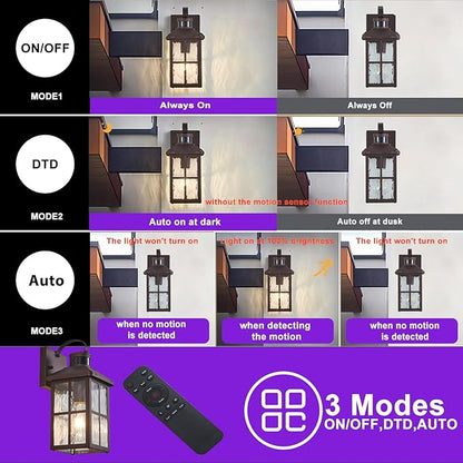 Porch Lights Outdoor with Remote Control: Motion Sensor Exterior Lighting Fixtures Intelligent 4 Lighting Modes Outdoor Wall Lights Sconce Lights for House Patio Front Door Garage