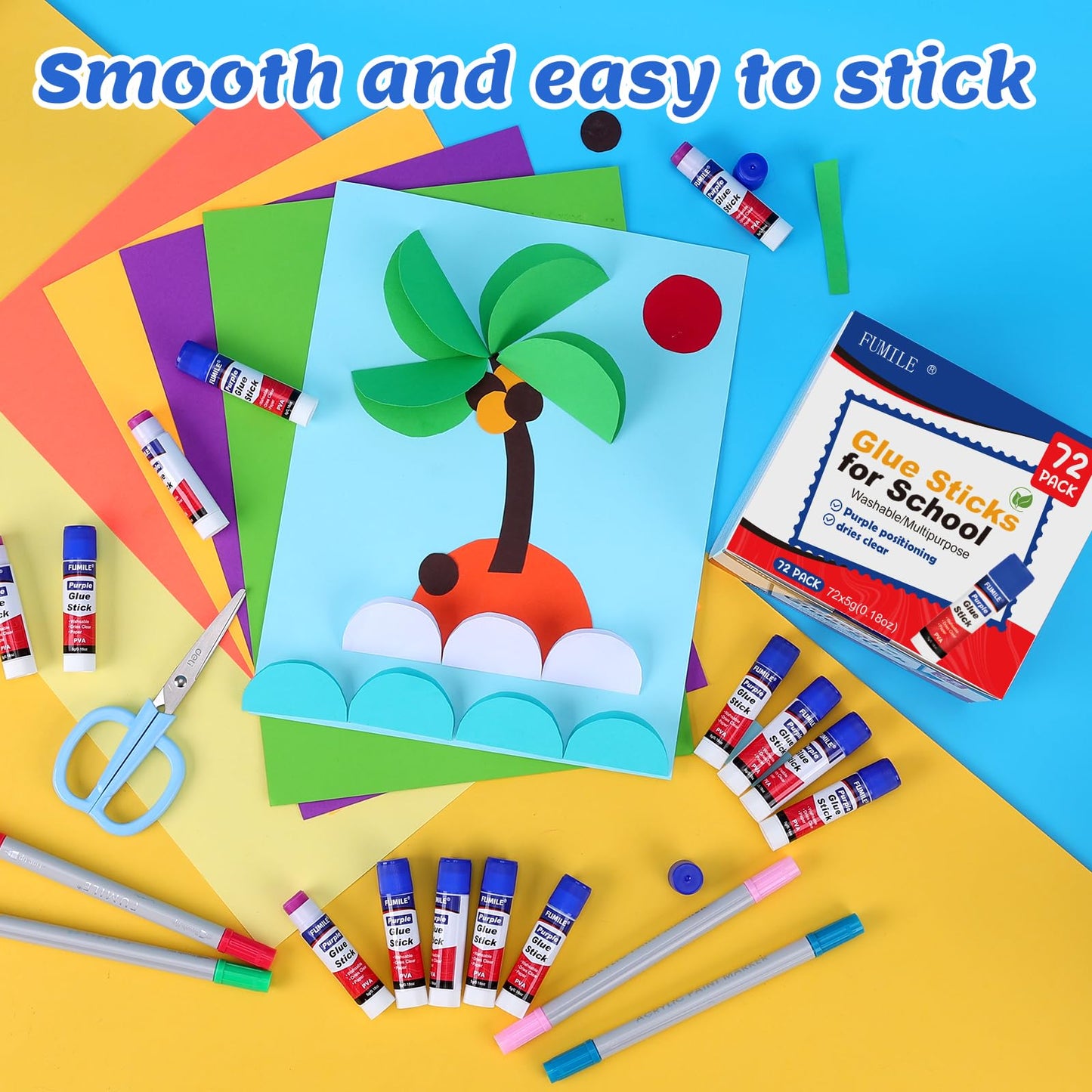 72 Pack Glue Sticks Bulk for Kids, Disappearing Purple Glue Sticks for Classroom and Teacher Supplies.0.18 OZ kids glue Dries Clear, Non-Toxic, Washable, Back to School Supplies and Student Must Haves